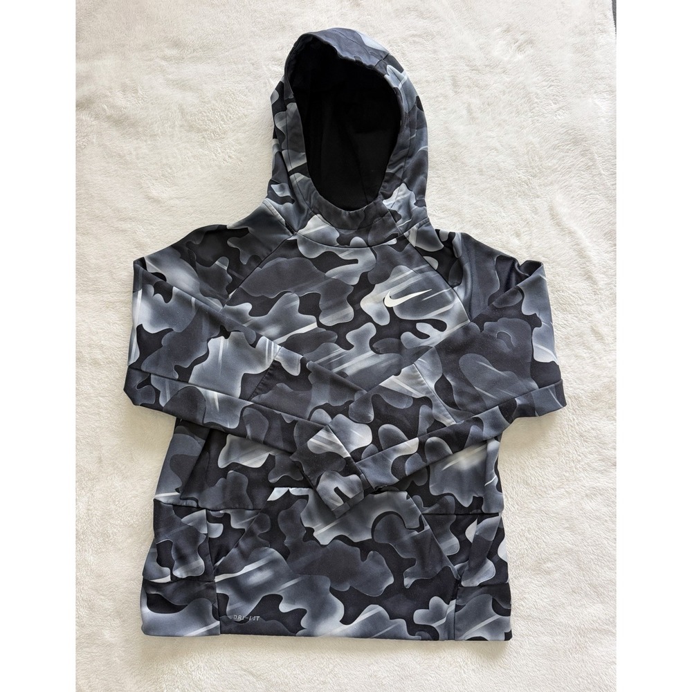 Nike Boy Youth Pullover Hoodie Black/Gray Graphic Print Logo EUC Sz XL